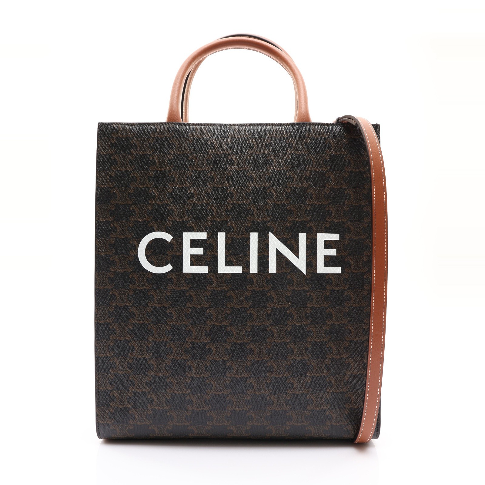 CELINE Vertical Cabas Shoulder Handbag Triomphe Canvas Brown 191542BZK
