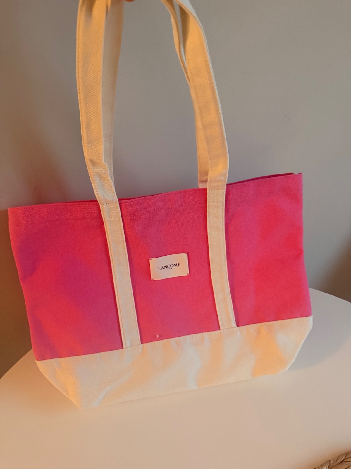Lancôme Limited Edition Pink Beach Tote Bag Canvas White Trim New