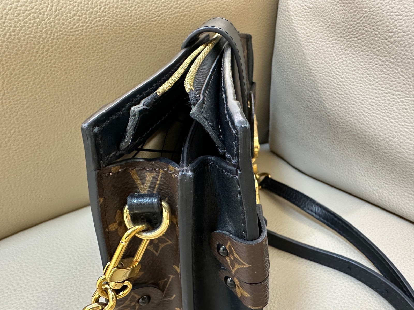 Louis Vuitton Trunk Clutch Monogram Canvas Brown Leather Crossbody Bag Authentic