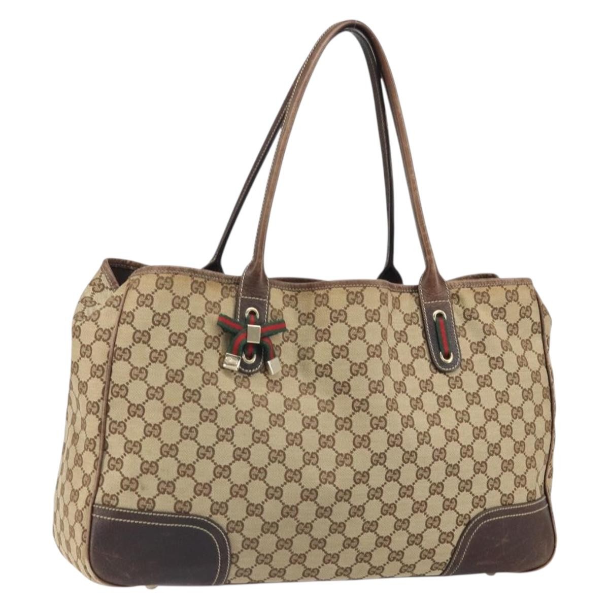 GUCCI GG Canvas Web Sherry Line Pretty Tote Bag Beige Gold 161719 Auth 168420