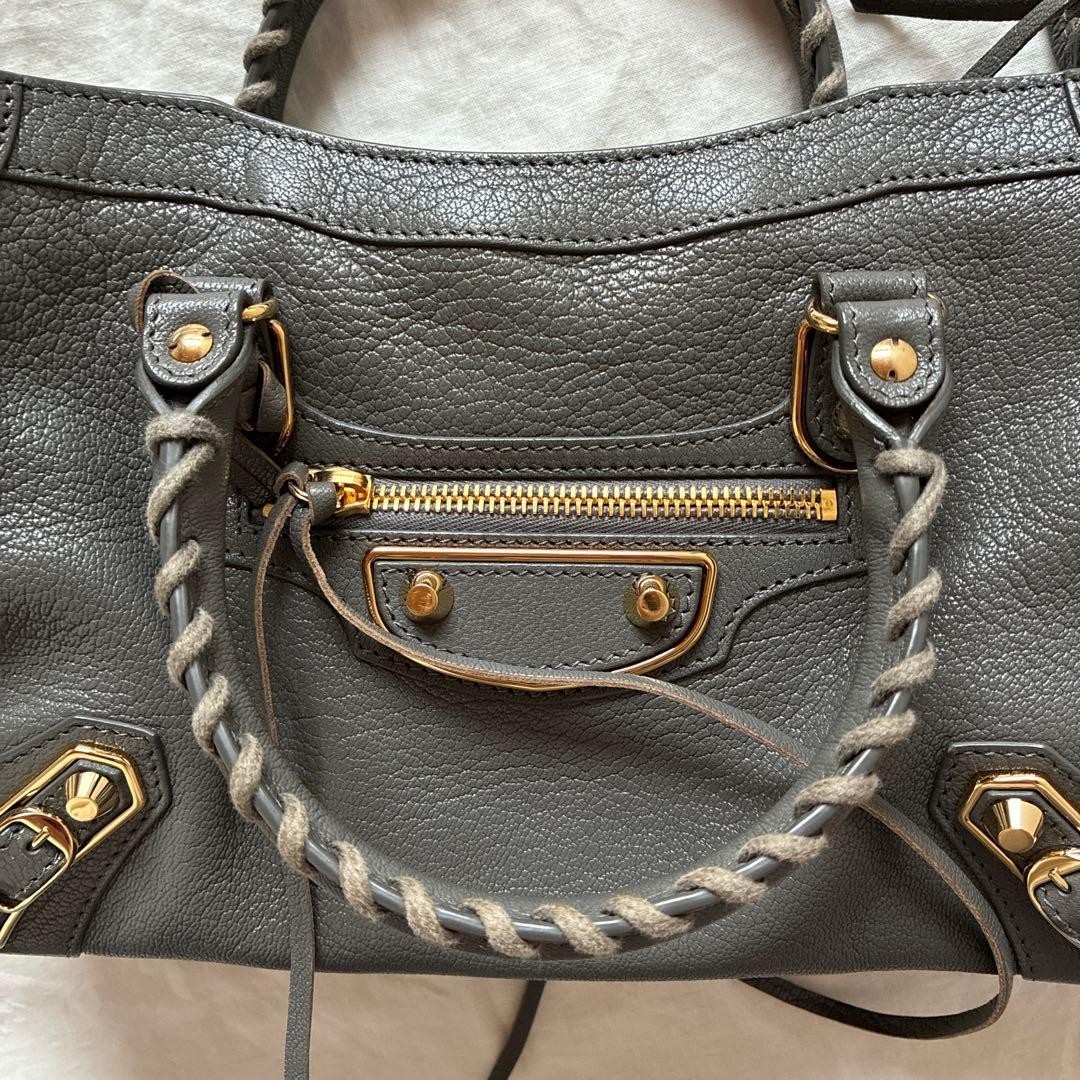 Balenciaga Mini City Gray Leather 2 Way Shoulder Handbag Strap Dust Bag