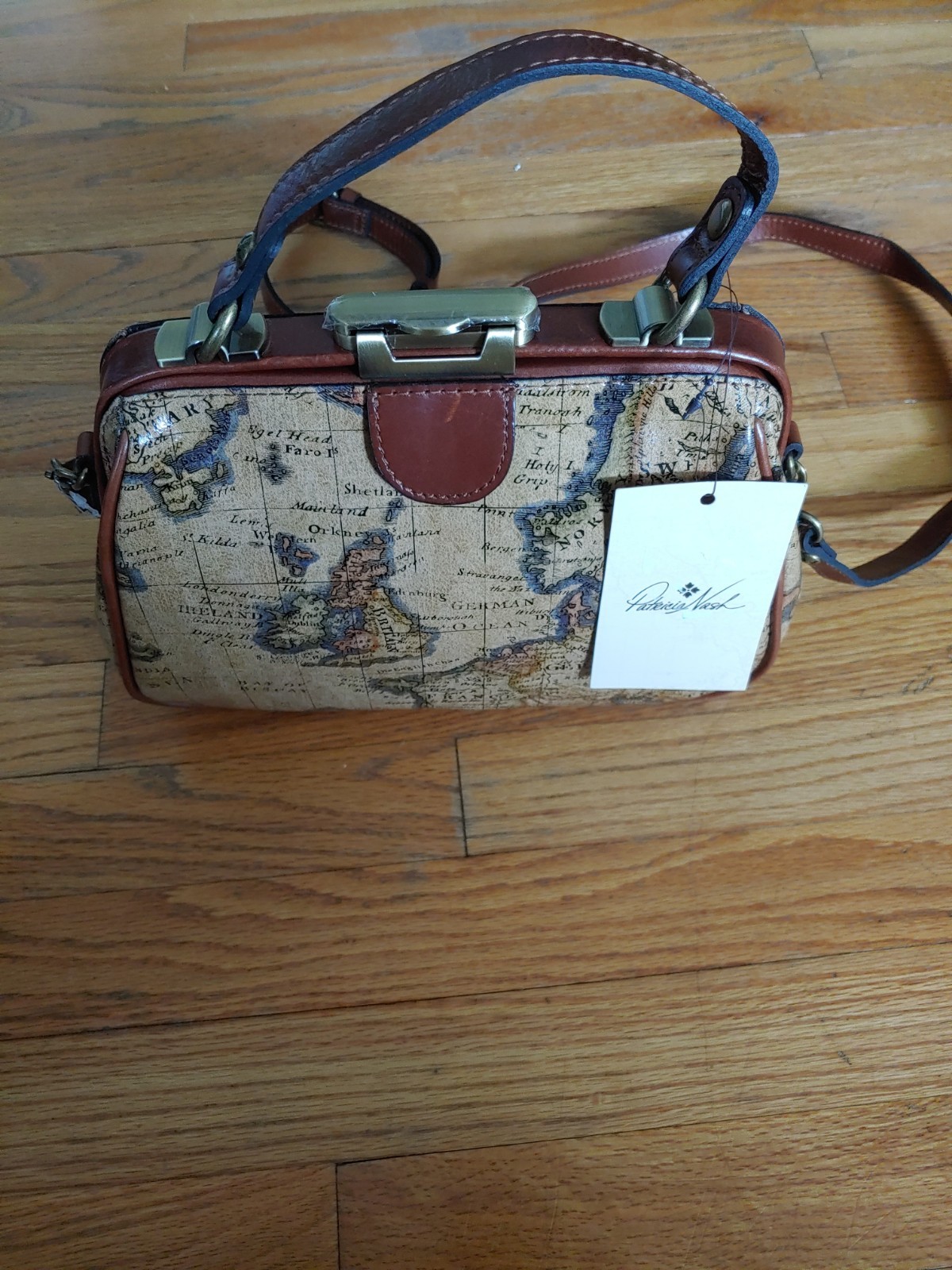 Patricia Nash Gracchi Frame European Map Satchel Crossbody Bag Strap Lock NWT