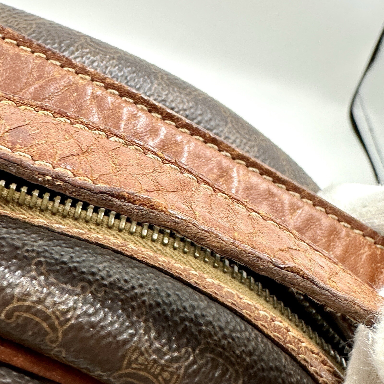 DDP Auth CELINE Vintage Macadam Monogram Leather Top Handle Bag Triomphe Vtg