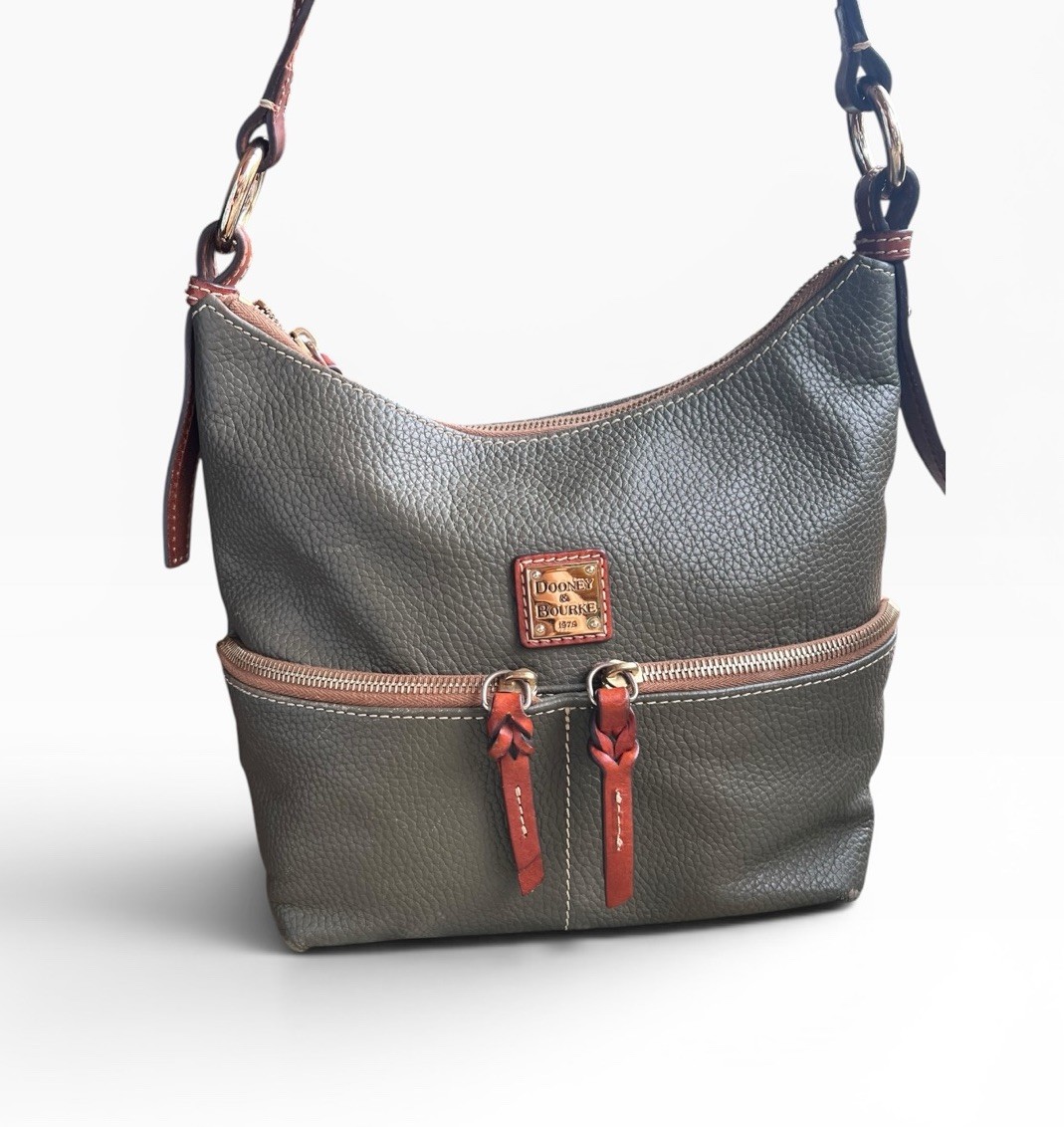 Dooney Bourke Alyssa Pebble Italian Leather Crossbody Olive Green Hobo Bag $378