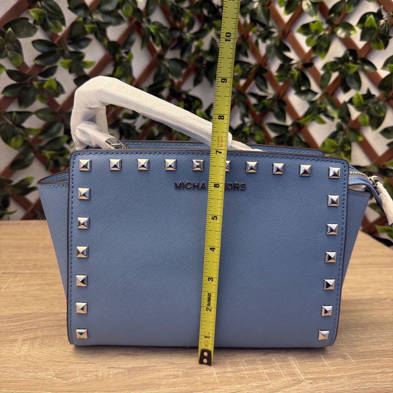 NWT Michael Kors Selma Stud Medium Sky Blue Leather Crossbody Bag