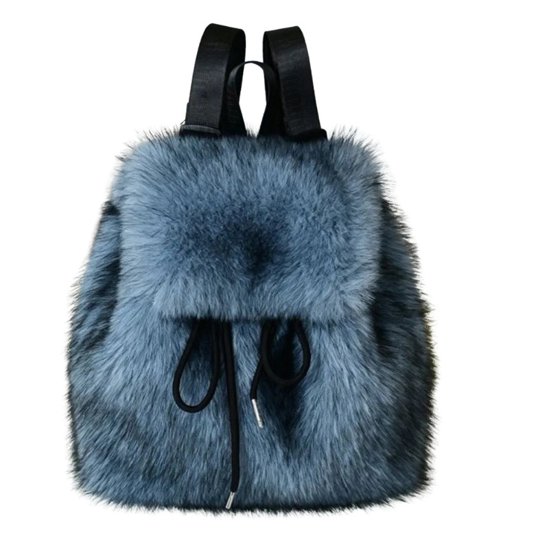 Drawstring Faux Fur Backpack Mini Lightweight Daypack with Adjustable Closure
