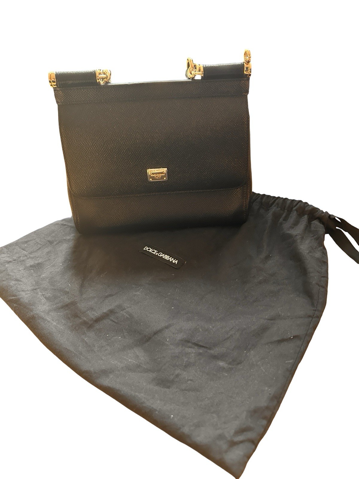 Dolce&Gabbana Mini Sicily Dauphine Calfskin Leather Black Top Handle Bag