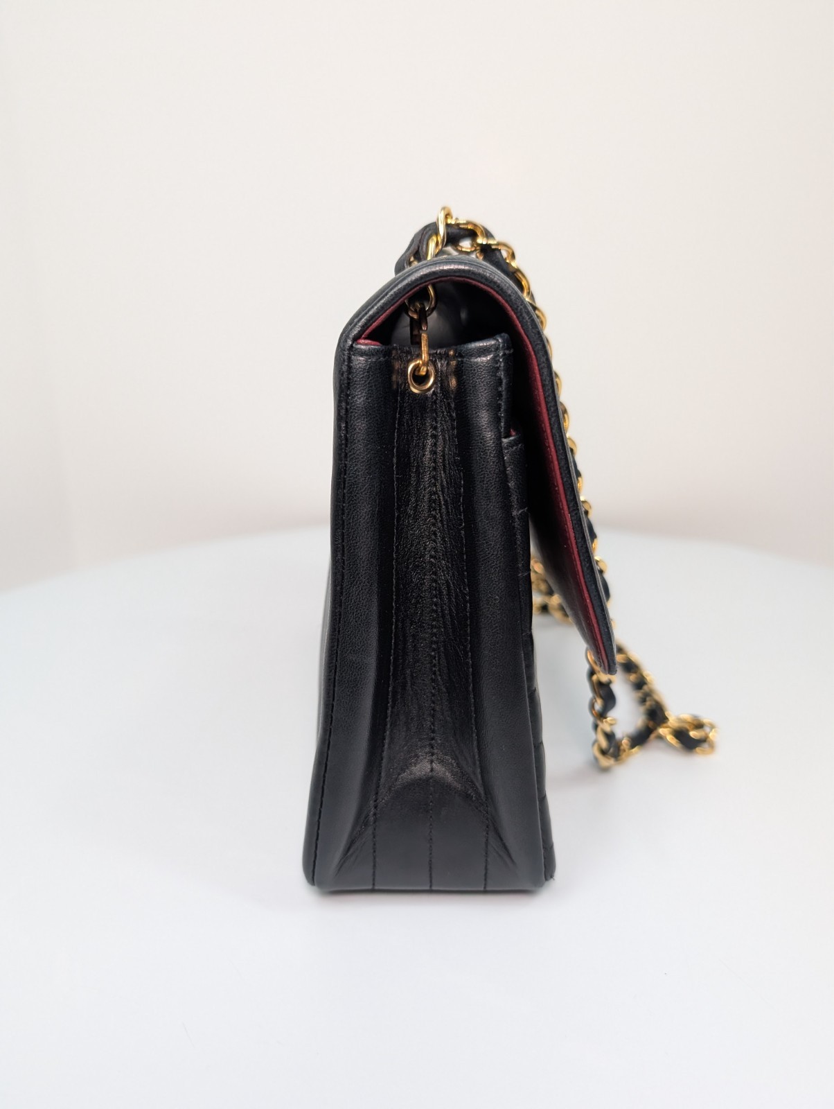 Chanel Vintage Black Vertical Stitch Flap Bag with Circle 24K Gold CC Turn-Lock