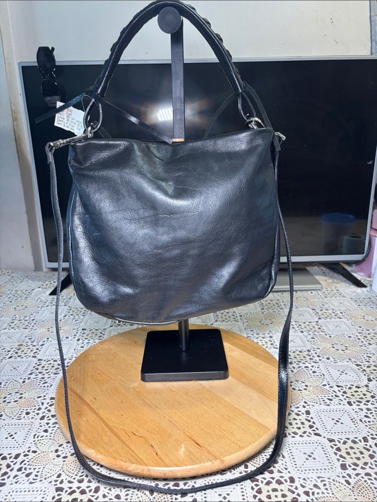 Neiman Marcus Black Calf Leather Shoulder & Crossbody Bag Made in Italy.