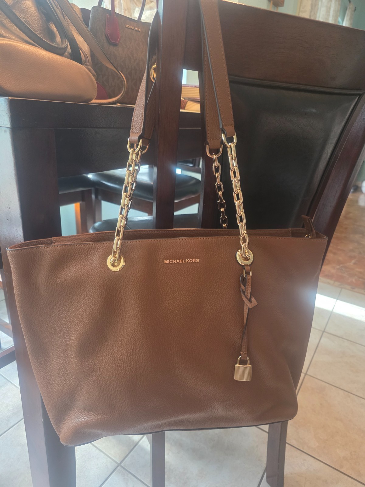 Michael Kors Mercer Top Zip Chain Medium Pebble Leather Tote – Studio Line – EUC