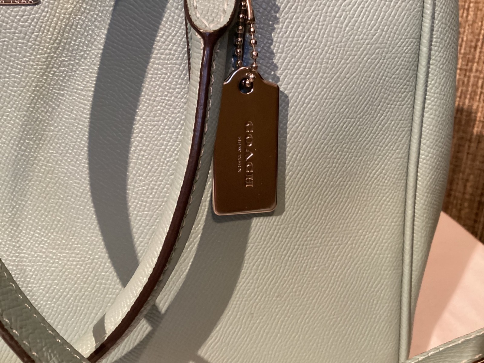 COACH Light Mint Green Surrey Saffiano Leather Satchel + Long Strap EUC