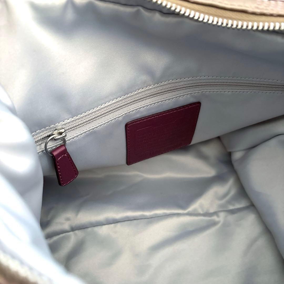 Coach Ashley Signature Canvas Convertible Boston Bag Taupe Burgundy F20068