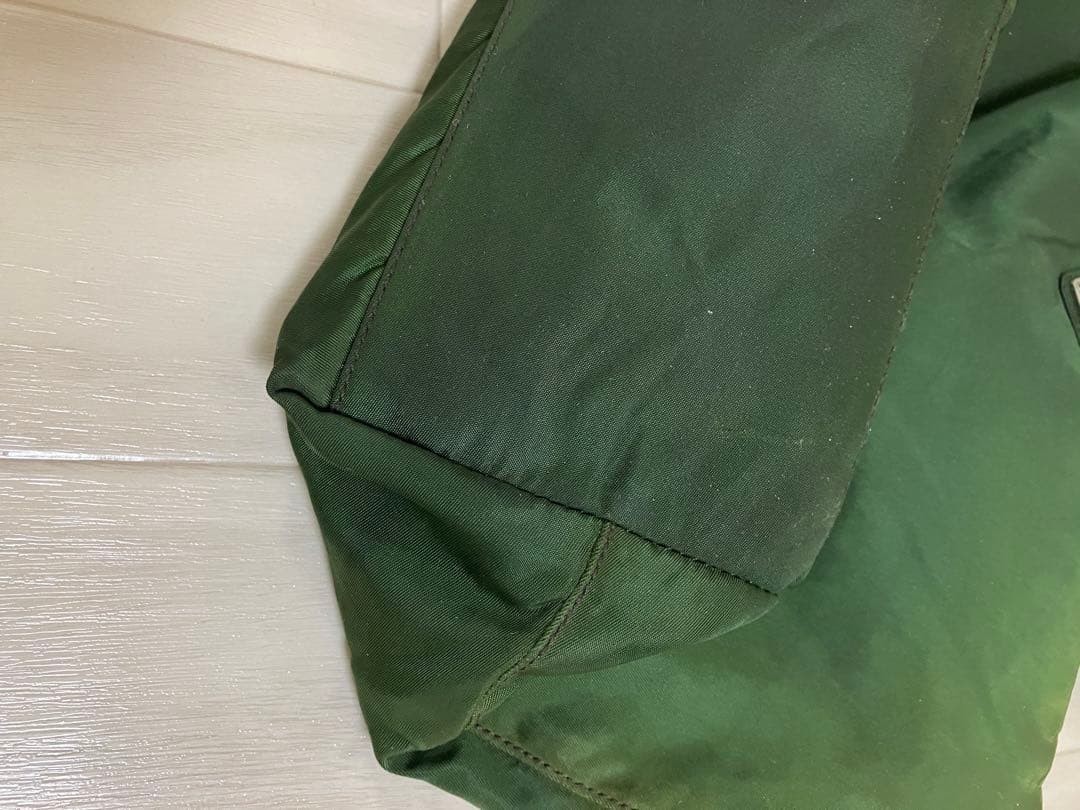 Auth PRADA Tote Bag Handbag Dark Green Triangular Logo Tessuto Nylon Women’s