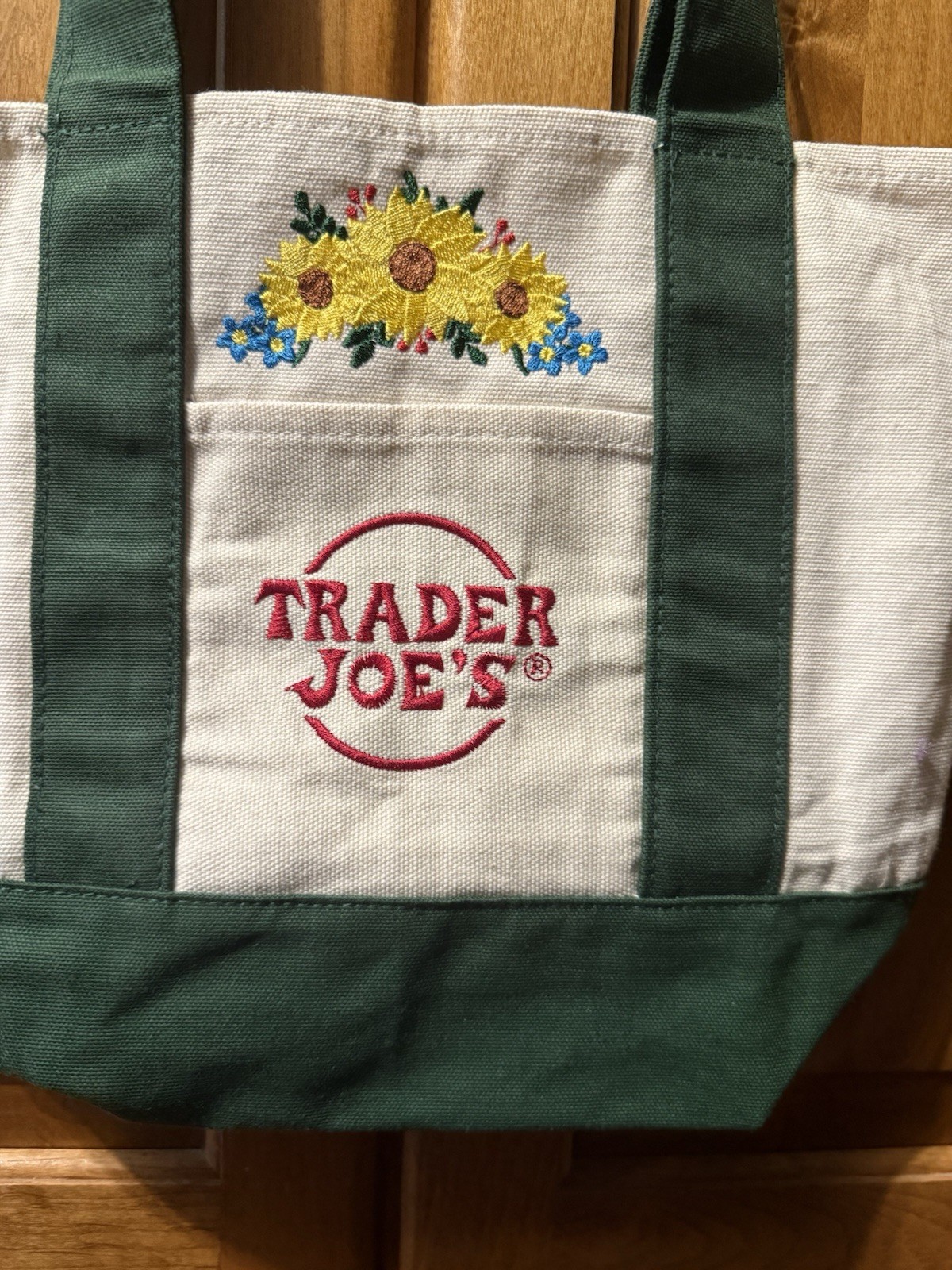 SUN FLOWER Trader Joes Mini Canvas Tote Bag Green Embellished + YOUR NAME