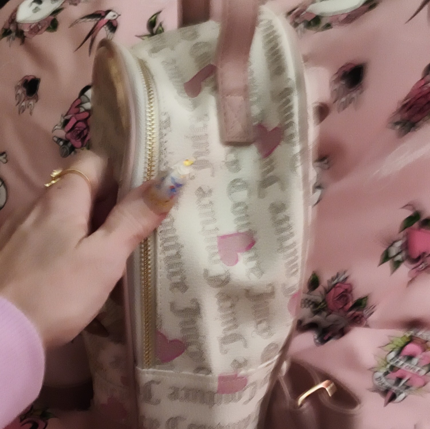 Juicy Couture White Pink Logo Heart Mini Backpack Pouch Gold Zip Pockets