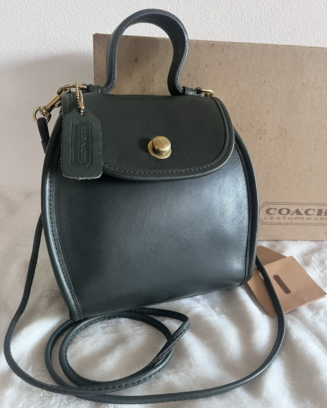 EUC VTG Coach 9904 Derby Crossbody Bag Rare Green Glovetanned Leather Brass USA
