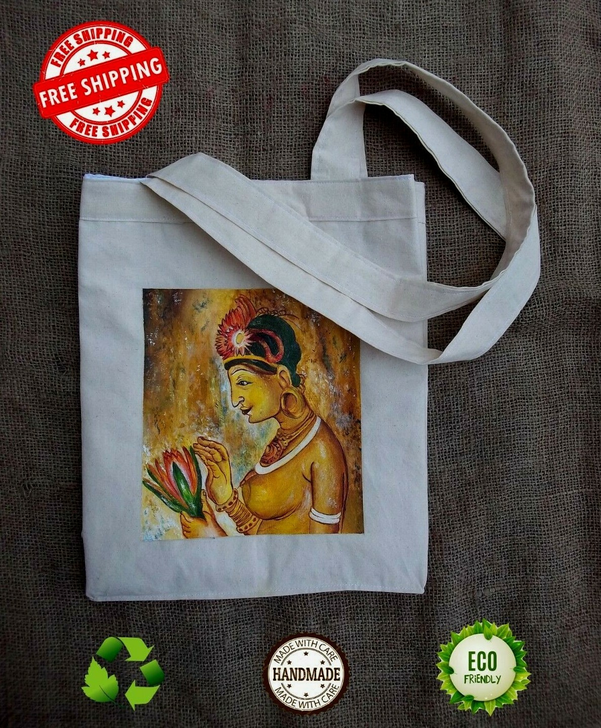 Eco Friendly Cotton Hand Painted Art Sri Lanka Shopping Shoulder Bag Hand bag