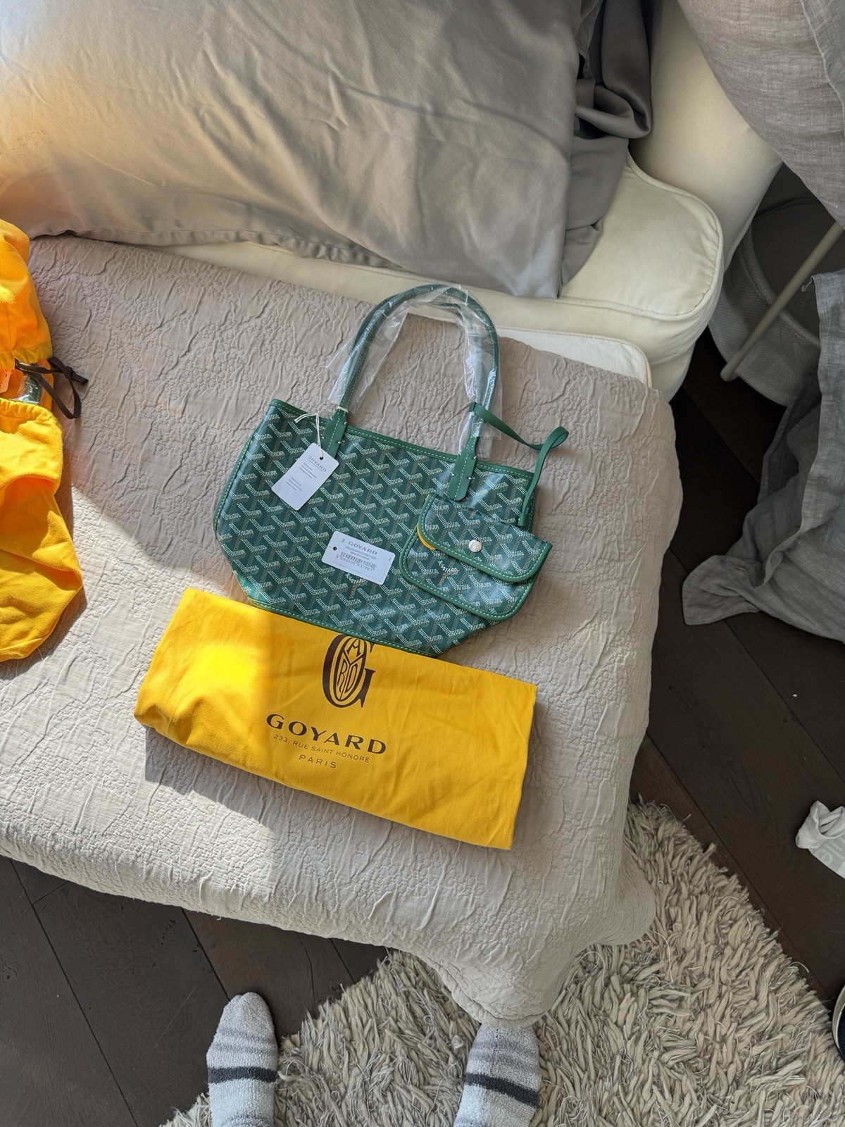 Brand New Goyard Anjou Mini Tote Reversible Green. Plastic Still On Handles NWT