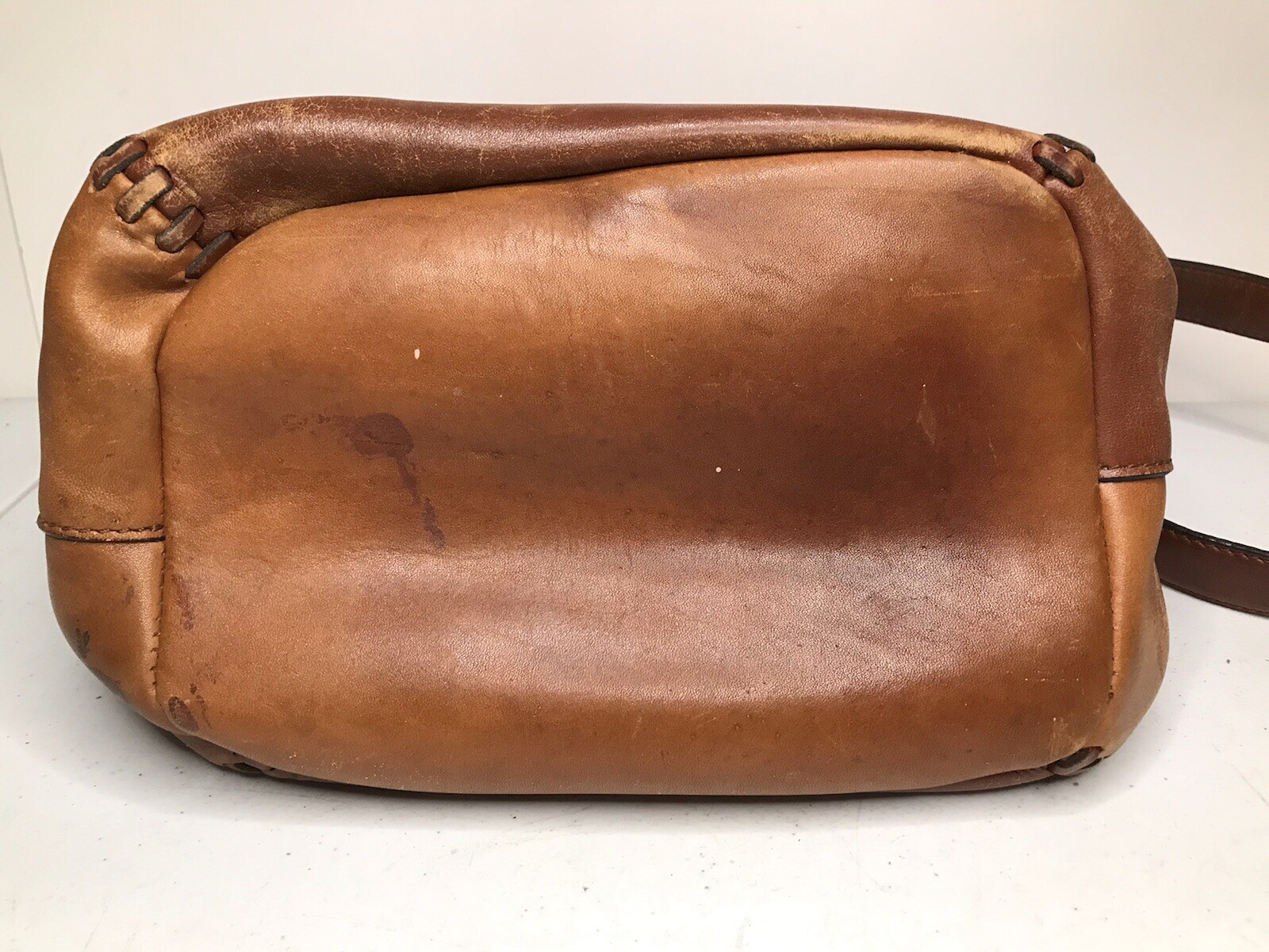 Re CREATION Crossbody Leather Purse Stiched Bag Tan