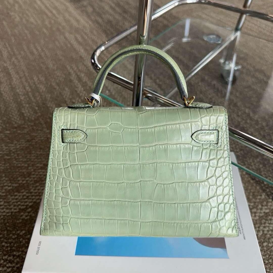 Hermes mini kelly II 20 Vert D’eau matte alligator With GHW Bag