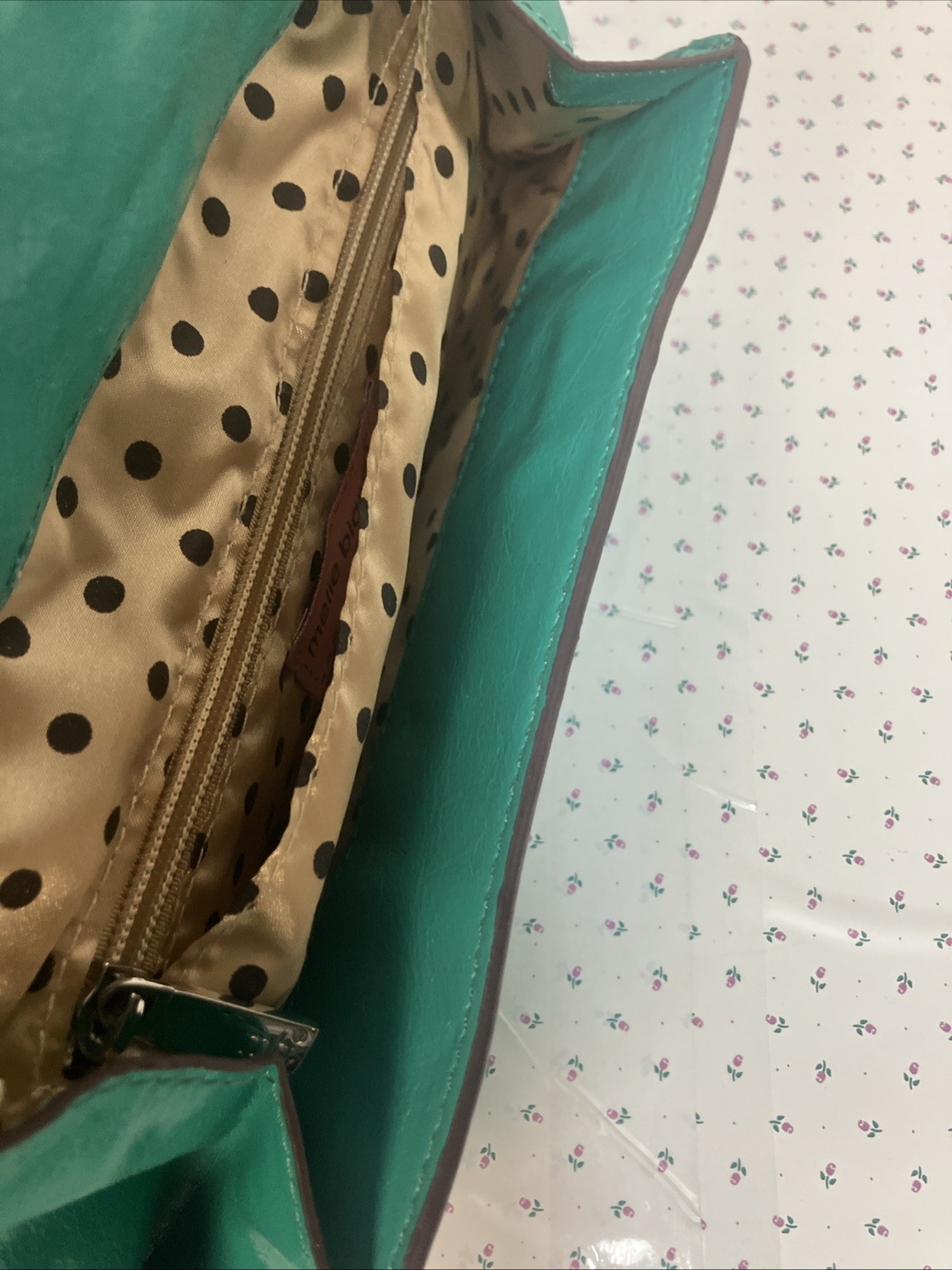 Melie Bianco High Quality Vegan Leather Clutch Turquoise Aqua 12” X 5.5”