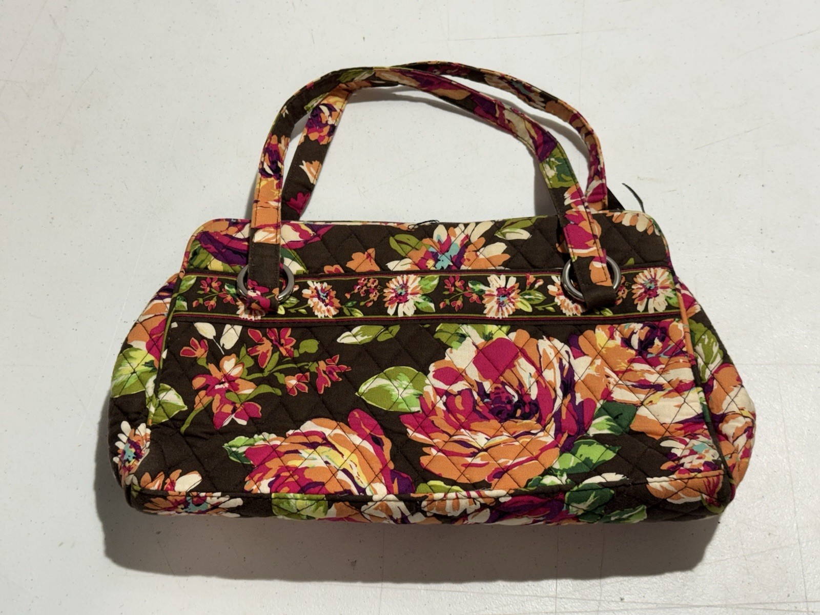 VERA BRADLEY PINK BROWN FLORAL MEDIUM SIZED SHOULDER BAG ENGLISH ROSE WHITNEY