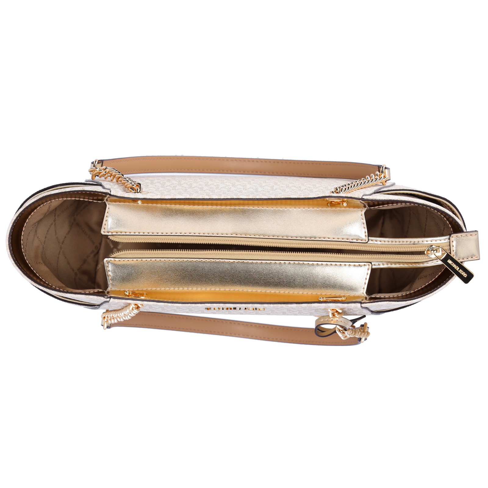 Michael Kors Jet Set Travel Large Chain Shoulder Tote Pale Gold MK Signature