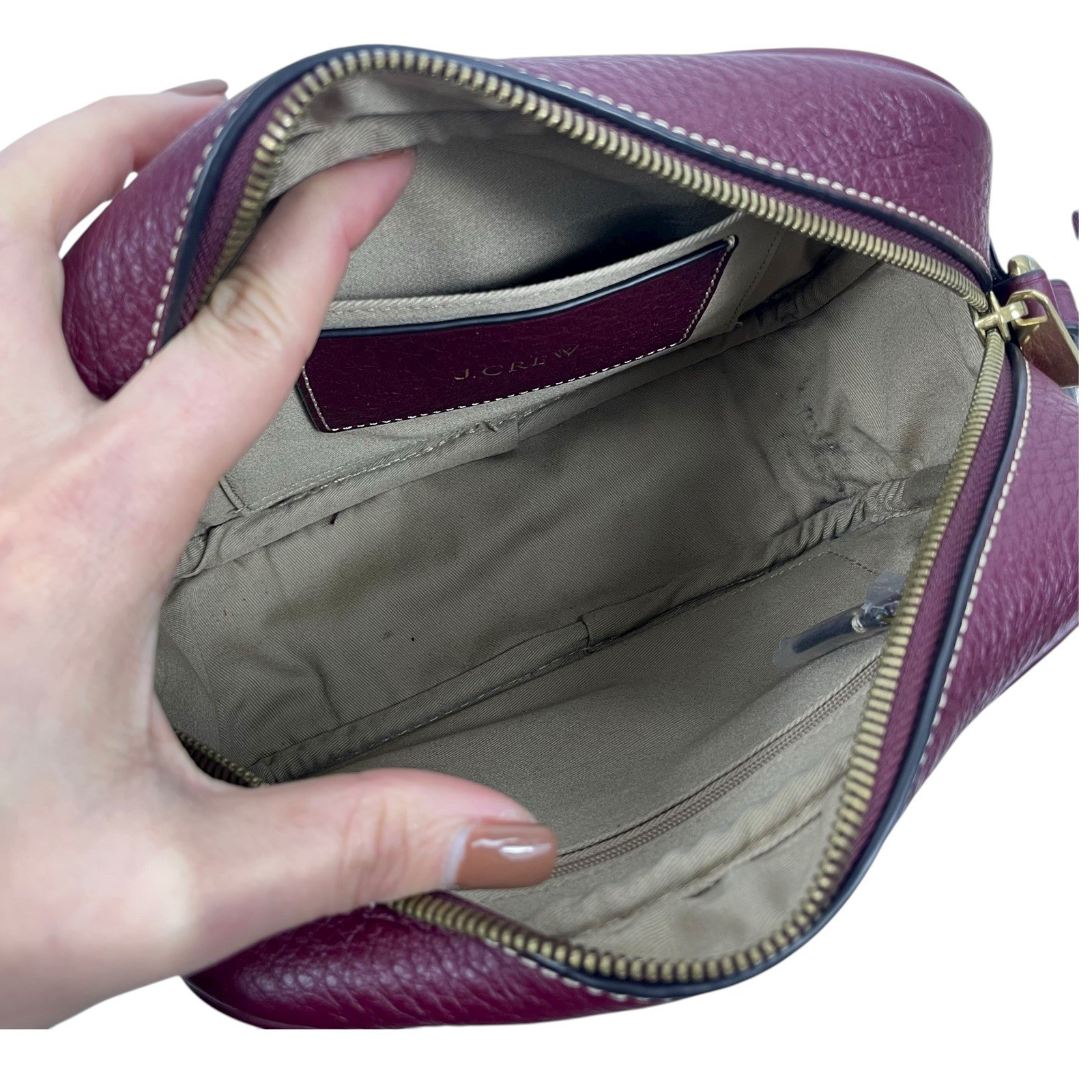J. Crew Signet Pebble Leather Crossbody Camera Bag Burgundy Red Women