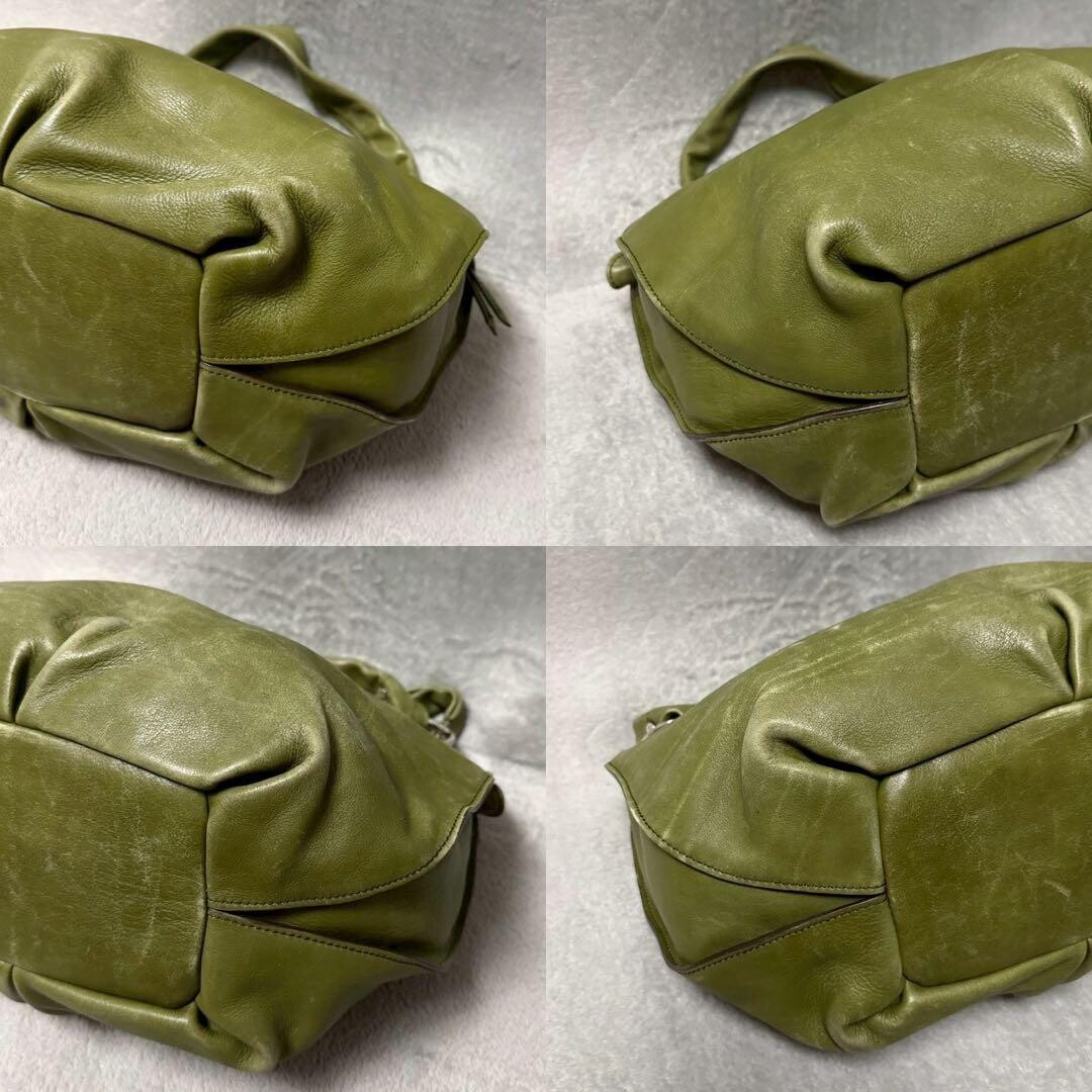 CELINE Handbag Leather Olive Green Vintage Authentic From Japan