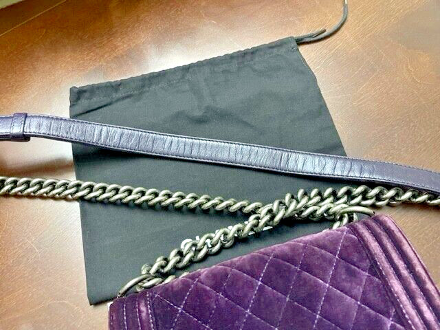 CHANEL Small LE BOY Purple Silver Chain Small Velvet Lambskin Bag Crossbody