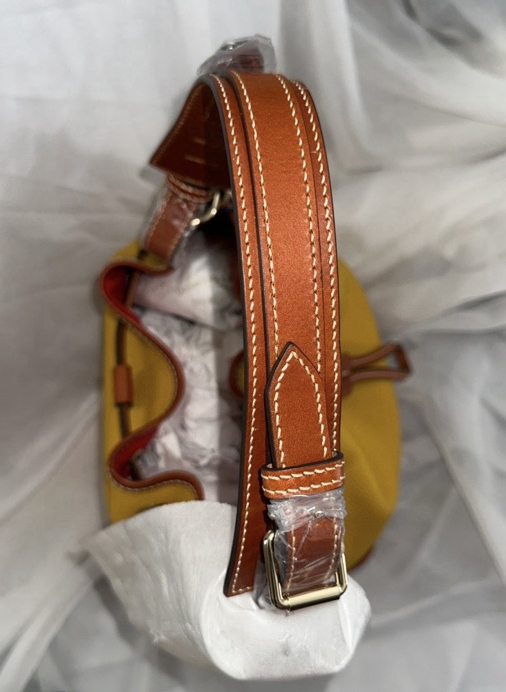 DOONEY & BOURKE ITALIAN LEATHER DRAWSTRING PEBBLED BAG MUSTARD/BRN BNWT