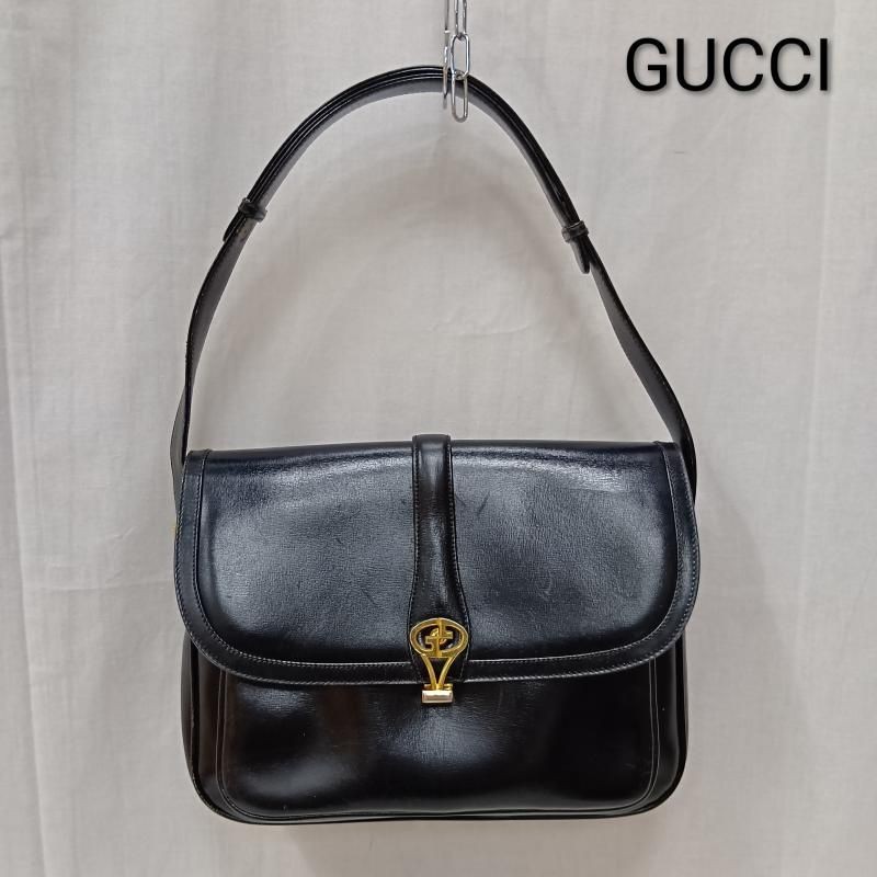 Authentic Gucci Old GG Mark Shoulder Bag 2WAY Black Leather 27.5cm Damage