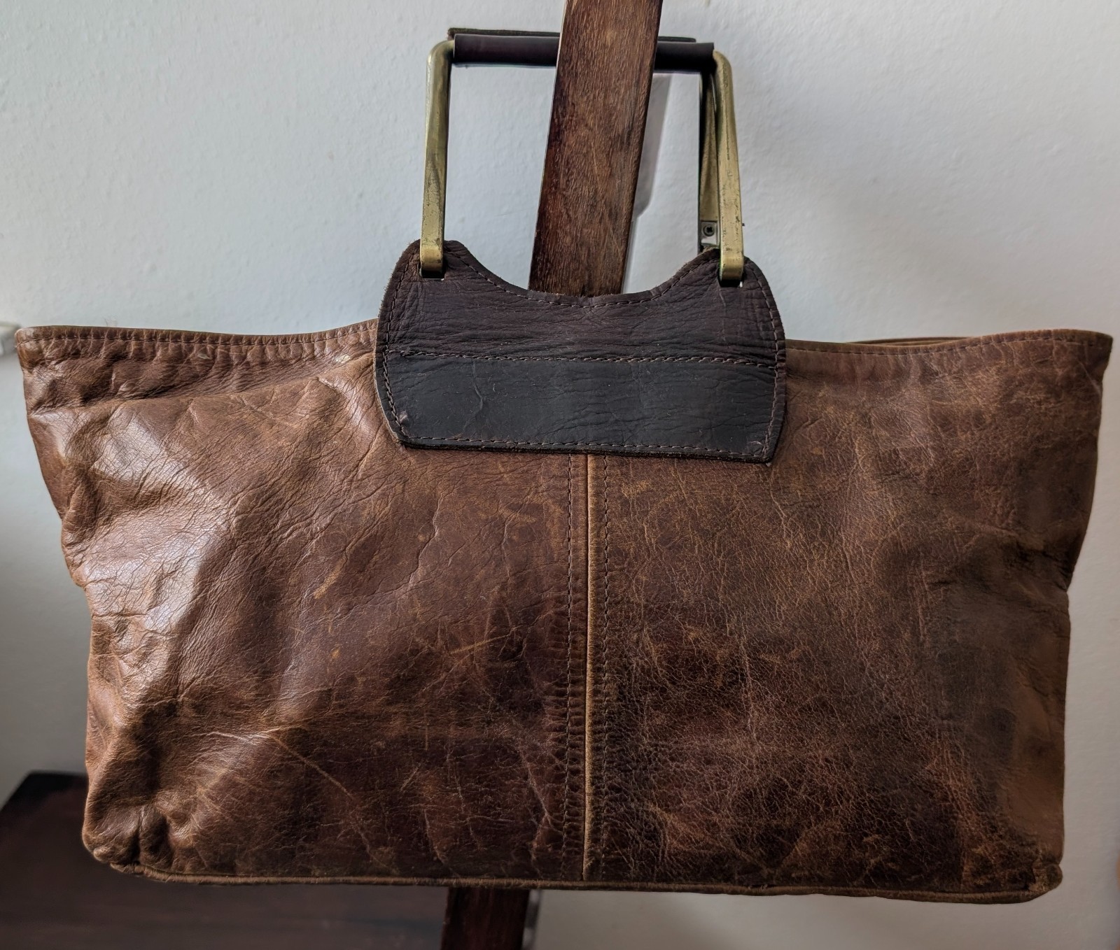 JAS M.B. Brown Distressed Leather Metal Handle Tote Bag