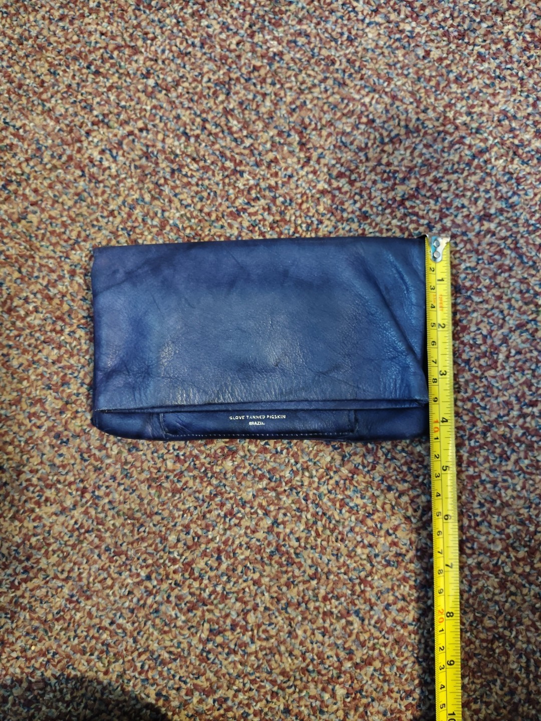 Vintage Glove Tanned Pigskin Blue Foldover Clutch Made In Brazil 3 Pockets