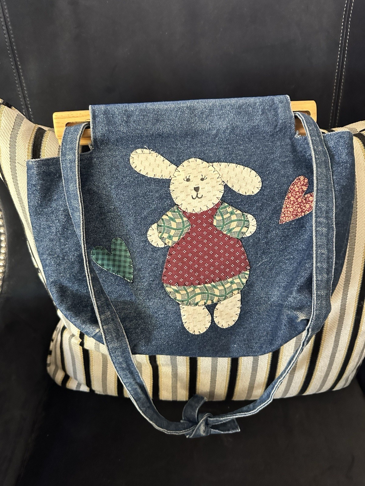 Women’s Blue Shoulder Bag Solid Bunny Applique Animals Theme Casual