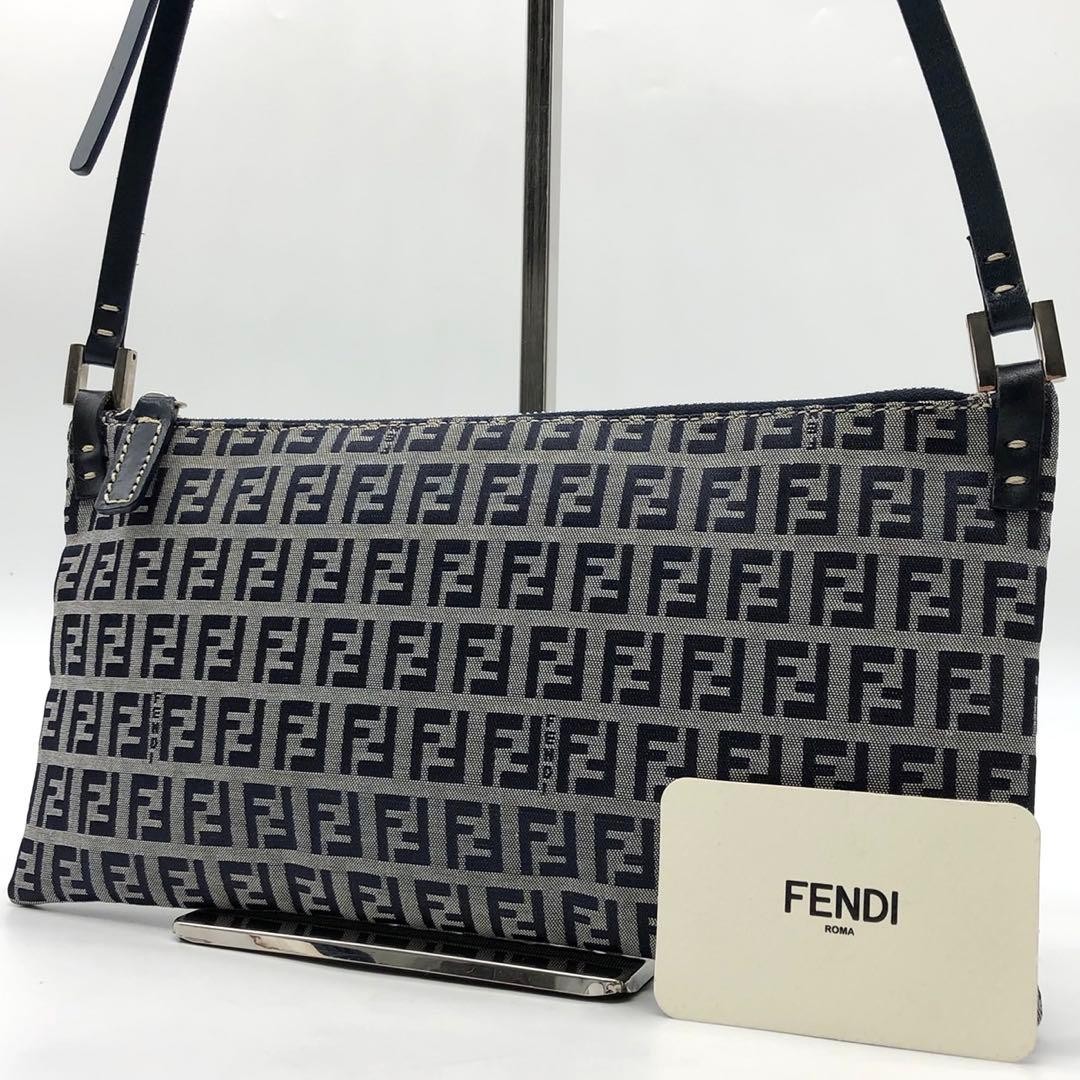 Fendi Zucchino FF Canvas Leather Accessory Pochette Shoulder Bag Auth