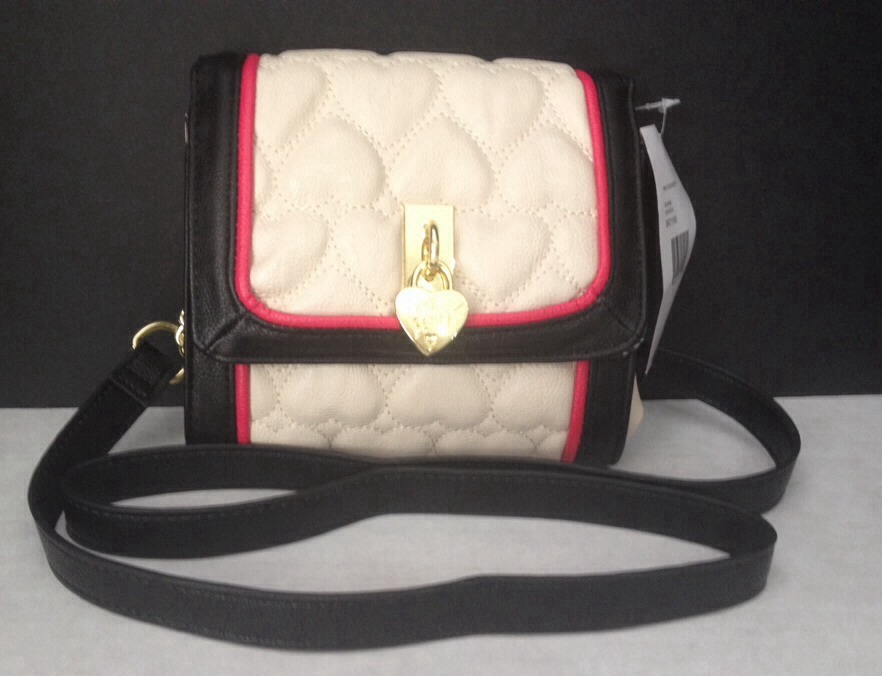 NWT Betsey Johnson Be Mine Black Bone Quilted Heart Mini Crossbody BR21160