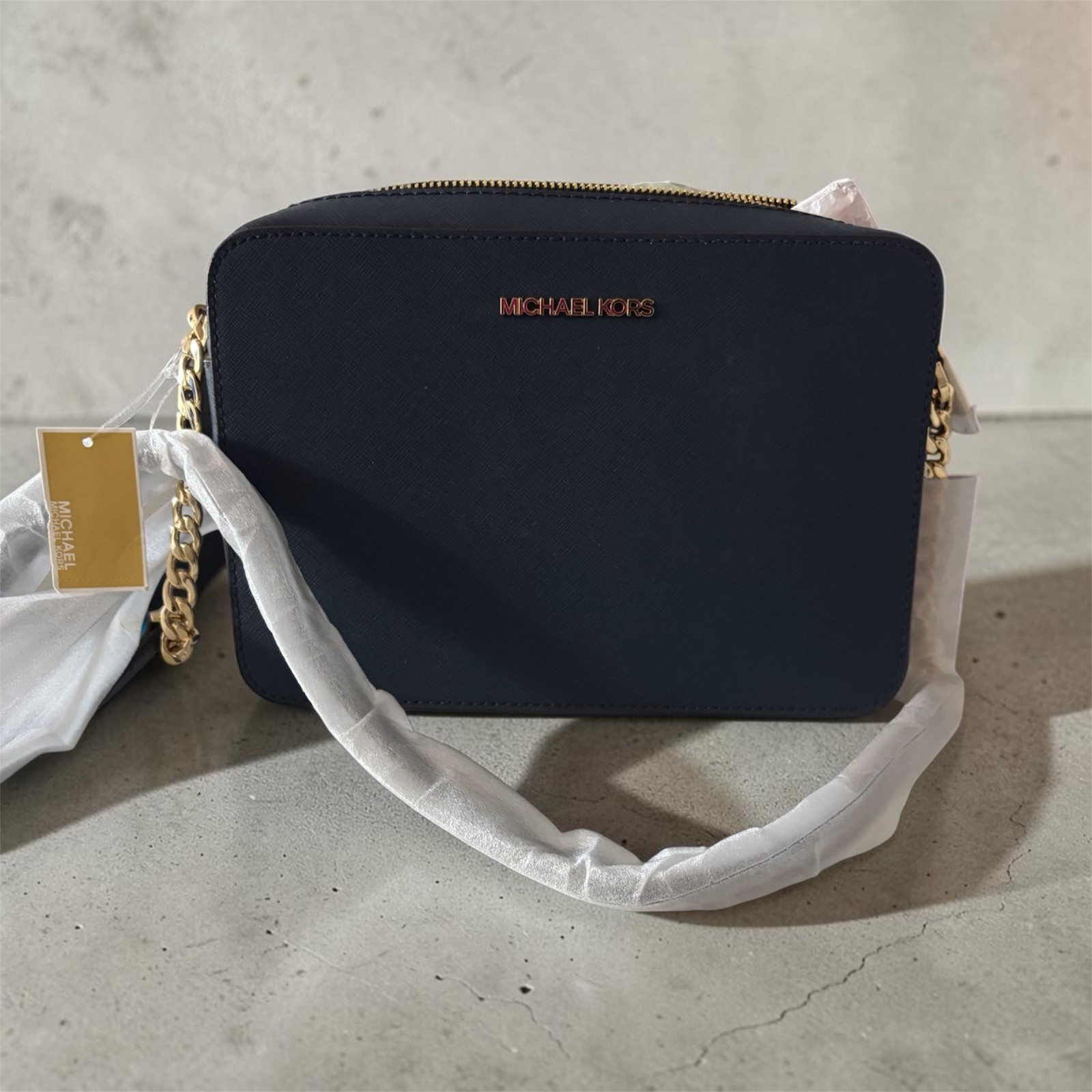 Michael Kors Midnight Blue Crossbody Bag with Gold Chain Strap