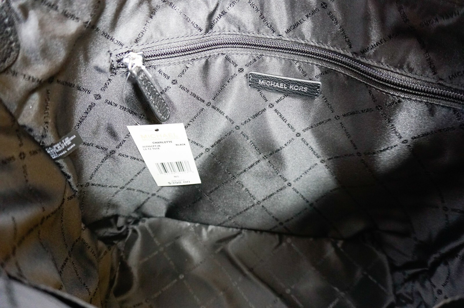 MICHAEL KORS CHARLOTTE LARGE TOP ZIP PVC PEBBLED LEATHER TOTE BAG MK BLACK