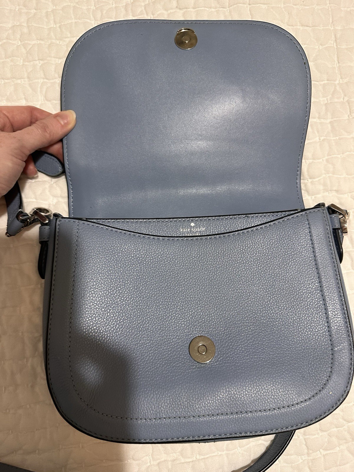 Kate Spade New York Blake Saddle Crossbody Bag Pebbled Leather Blue. HTF