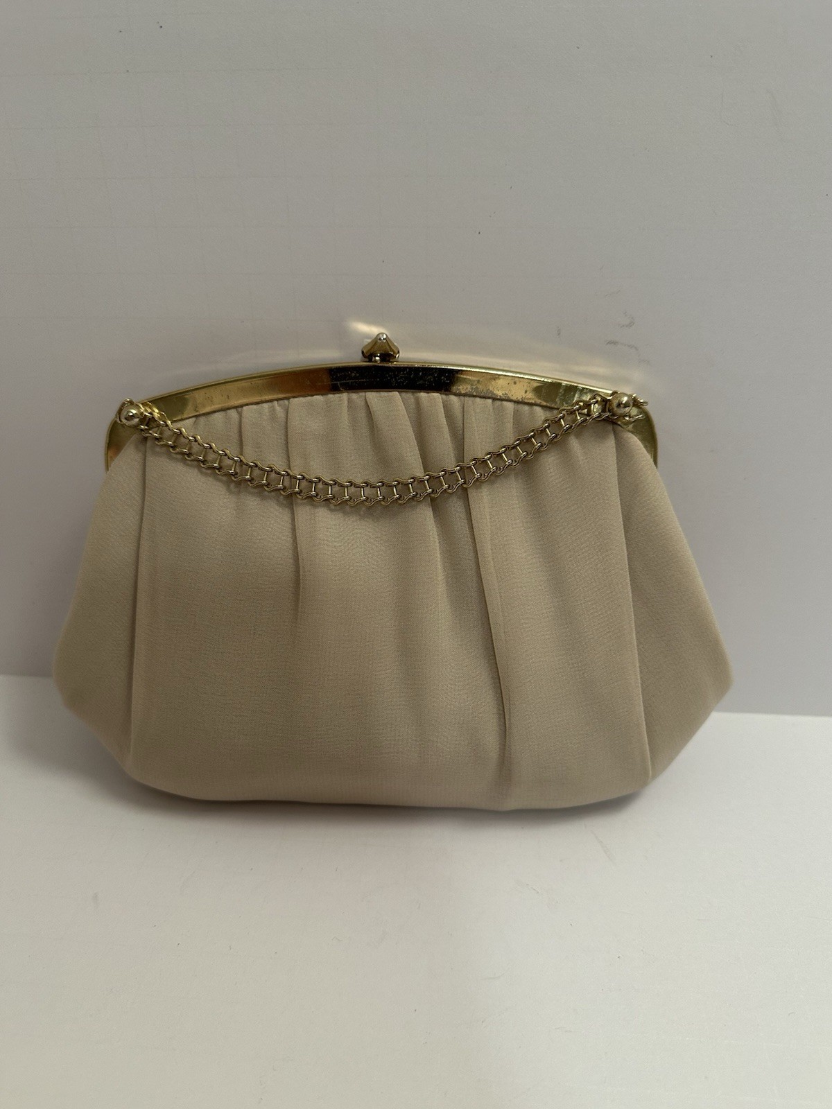 Vintage Ande Clutch Purse Cream Evening Bag w Hidden Chain 1960s