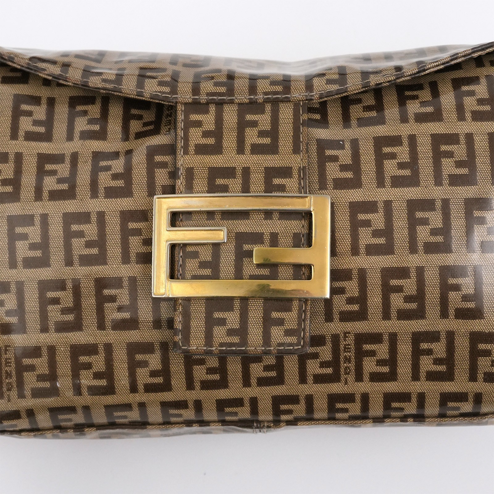 FENDI Mamma Baguette Zucchino Gold Enamel Brown Hand Bag 2way Auth #58193A