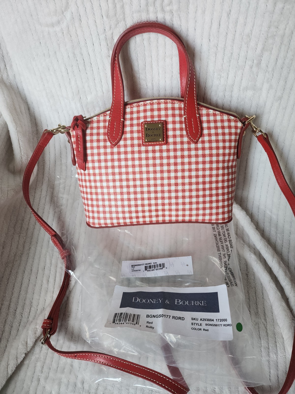 NWOT Dooney & Bourke Red Gingham Ruby Satchel Crossbody Dust Bag Shipping Bag