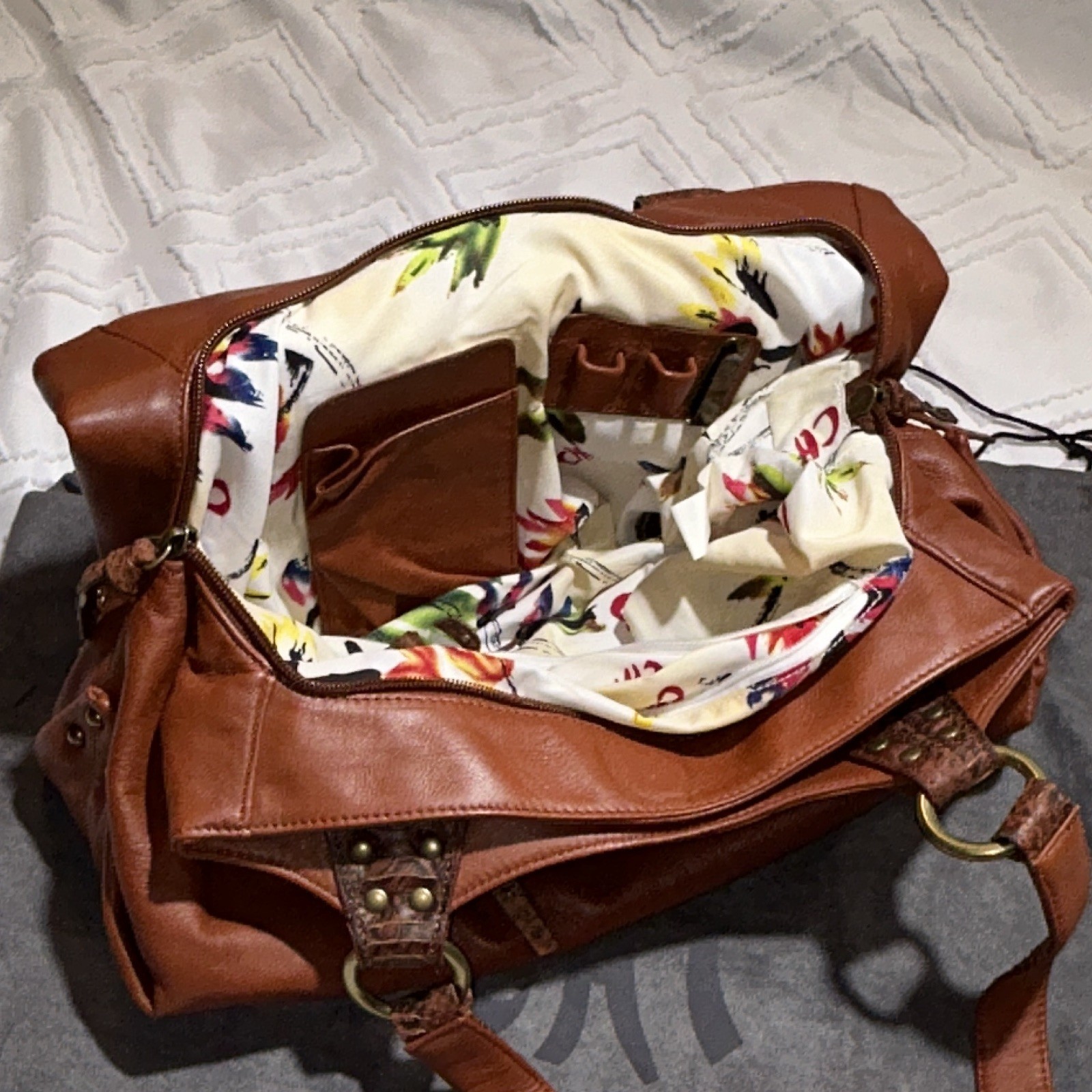 Chi by Falchi Brown Animal Print Studded Satchel w/ Strap Dust Bag