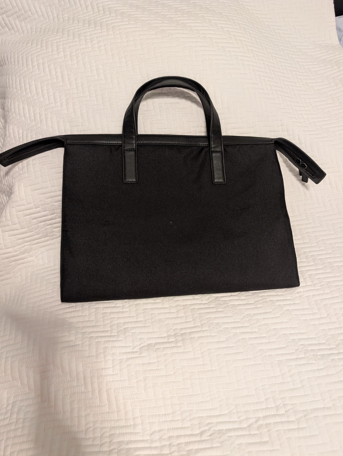 Giorgio Armani Black Canvas Leather Trim Zip Top Tote Bag