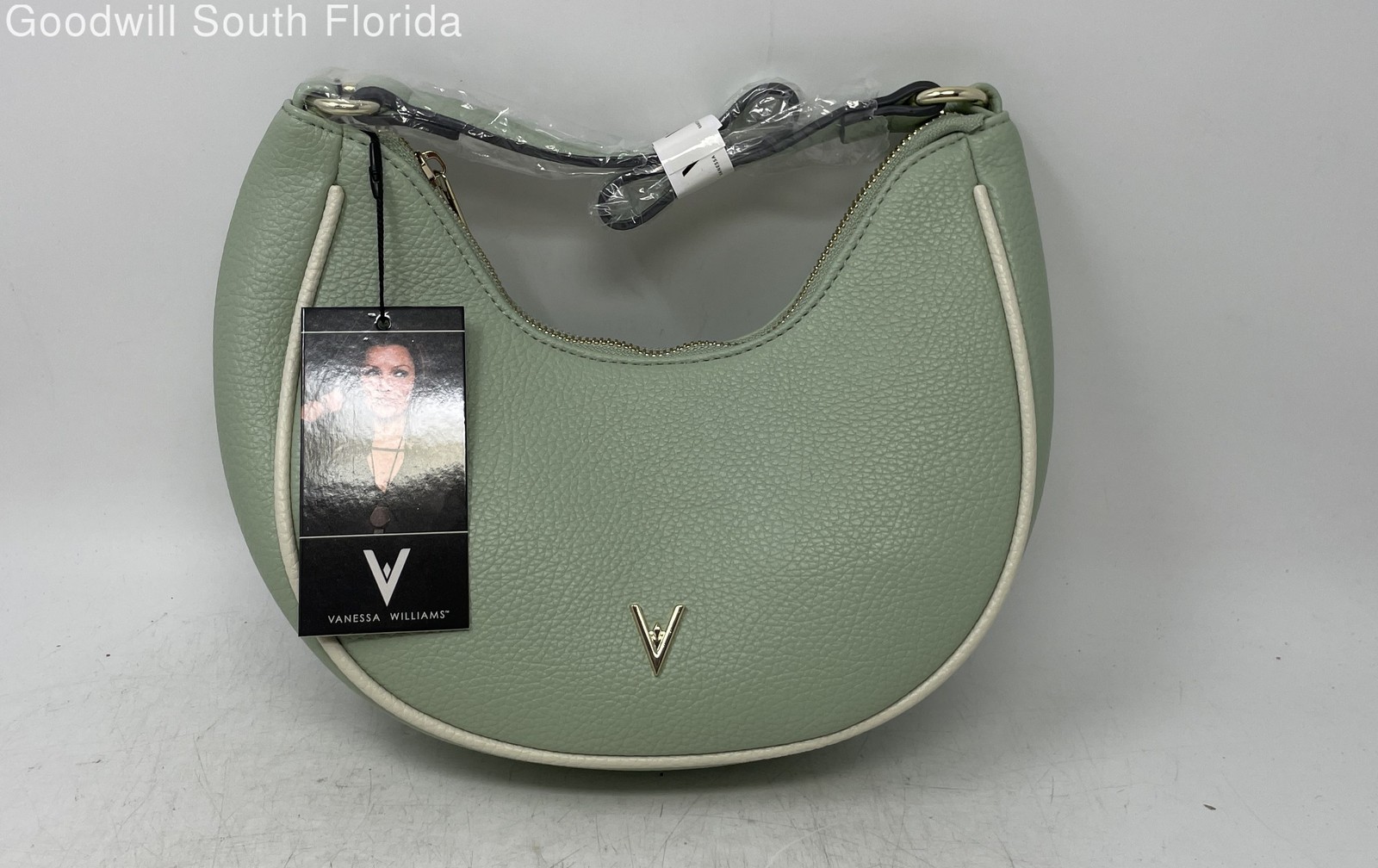 Vanessa Williams Womens Mint Green Leather Shoulder Strap Hobo Bag With Tag