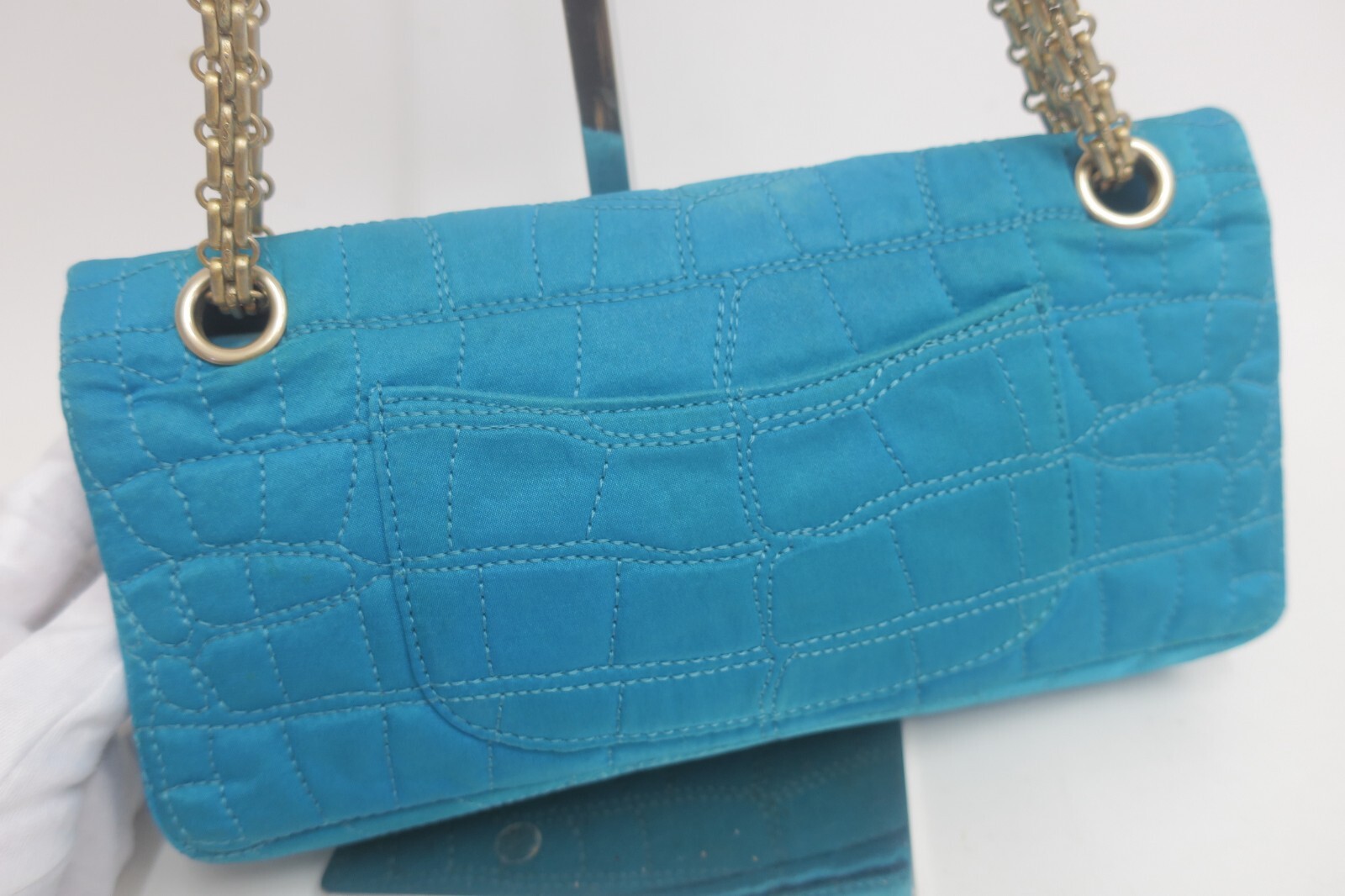 CHANEL CC Nylon Turn Lock Double Chain Shoulder Bag F#34654