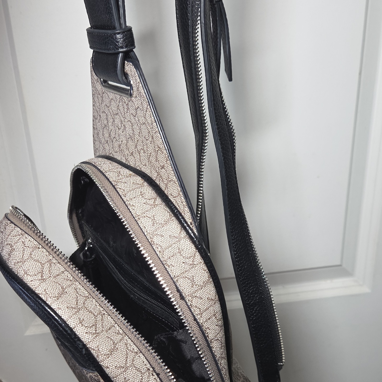 Calvin Klein CK Monogram Sling Crossbody Bag Zip Adjustable Strap Pockets