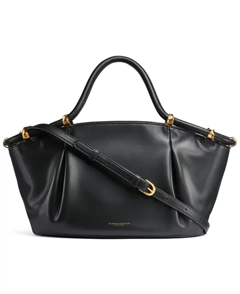 Donna Karan New York Chiffon Satchel Bag Black Gold