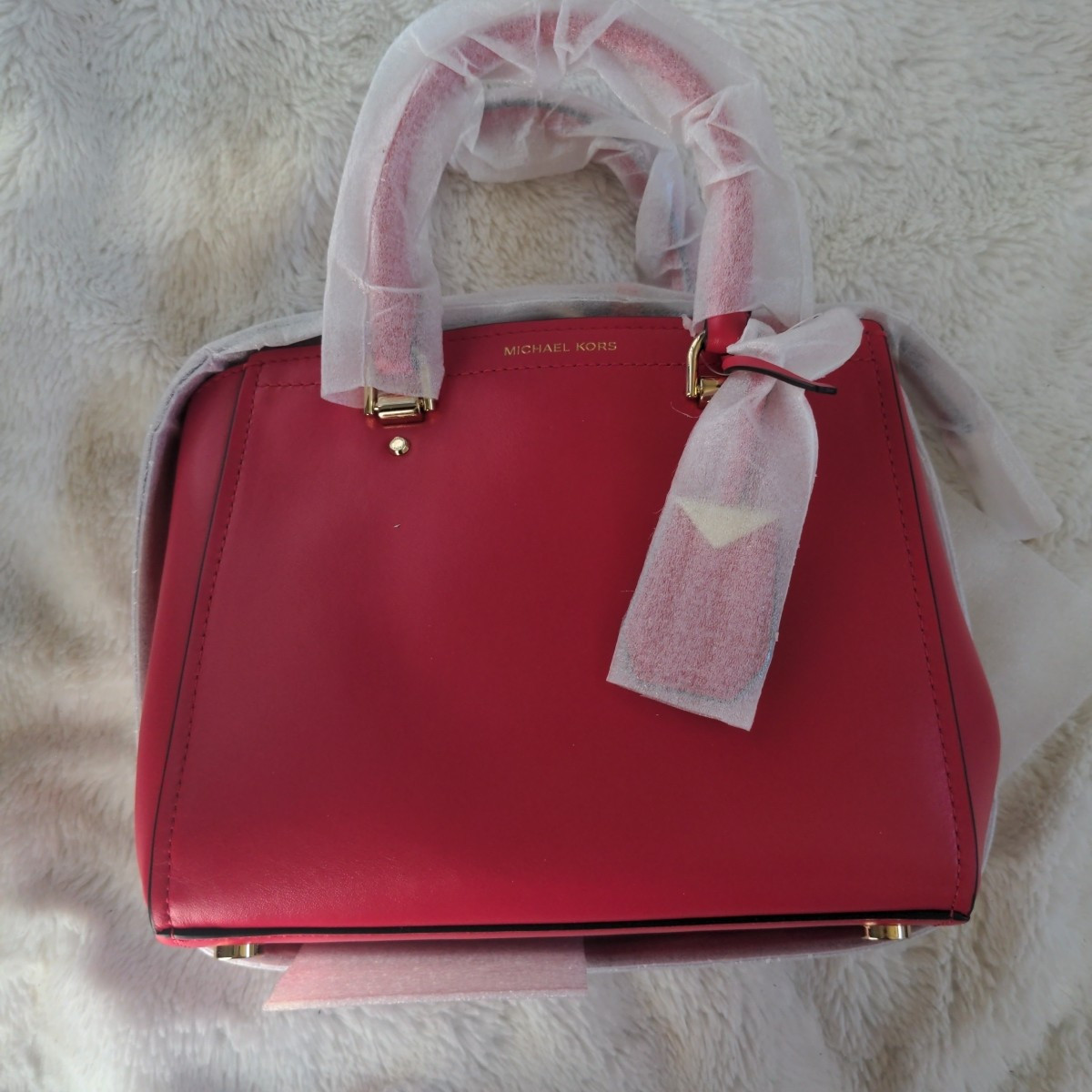 NWB Michael Kors Benning Medium Leather Satchel Deep Pink Dust Bag $328 MSRP Y